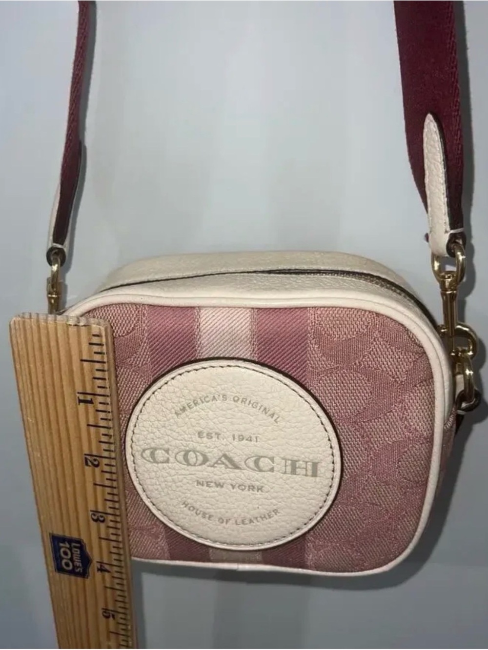 Coach Pink Signature Canvas Crossbody with Burgundy Strap - Picture 10 of 10